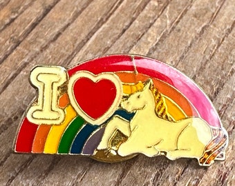 Rainbow Unicorn Love Pin Hat Vintage Enamel