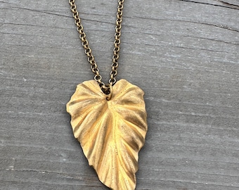 Vintage Leaf Chain Necklace Long Gold Plated Jewelry