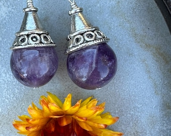 Amethyst Drop Earrings Vintage Silver Jewelry