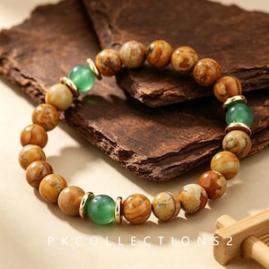Picture Jasper & Green Aventurine Beaded Bracelet | Earthy Abundance Grounding Stretch Bracelet
