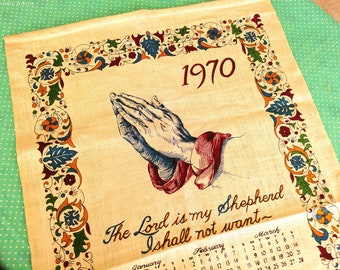 1970 Linen Prayer Dish Towel - The Lord Is My Shepard I Shall Not Want - Psalm 23 - Praying Hands