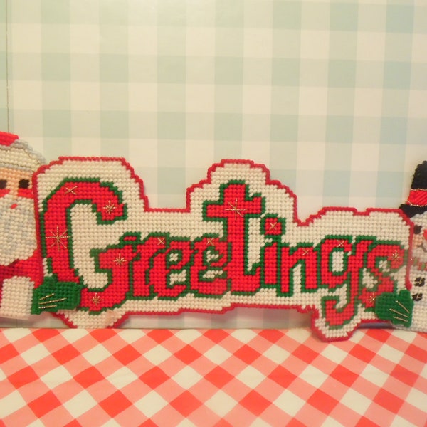 Vintage Christmas Greetings Plastic Canvas Decor