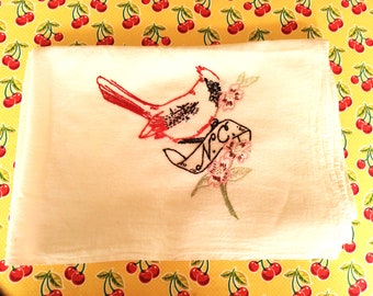 North Carolina Cardinal State Bird Flour Sack With Dogwood State Flower - Large Dish Towel - Table Topper