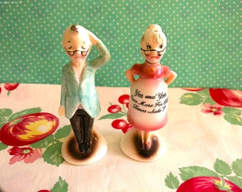 Kitsch Enesco Salt Pepper Shakers - Risque Couple - Vintage 1960s