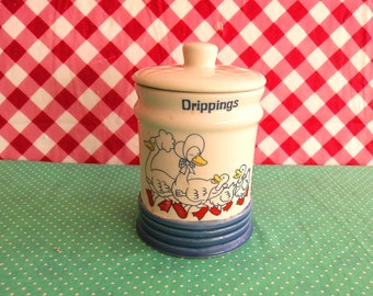 Vintage Ceramic Drippings Jar With Lid - Duck Family Design - MSR Imports