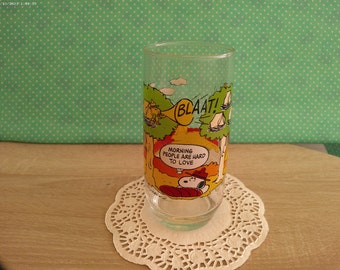 Vintage Camp Snoopy Tumbler Glass - Morning People Are Hard To Love - McDonalds - 16 Fluid Ounce