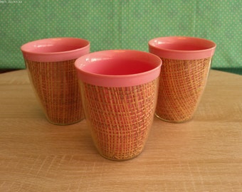 Vintage Pink Raffiaware Cups - Set Of 3 - 8 Ounce