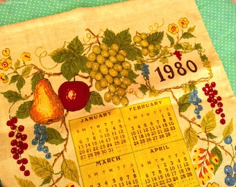 1980 Linen Calendar Tea/Dish Towel - Fruit Design