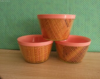 Vintage Raffiaware Pink Dessert Bowls - Set Of 3