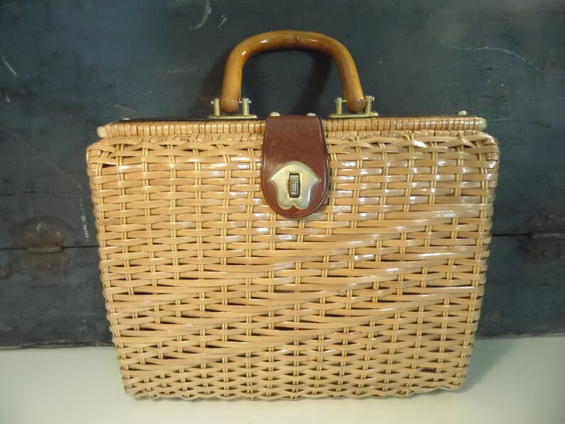 Vintage Large Wicker Handbag Hand Made In British Hong Kong Etsy