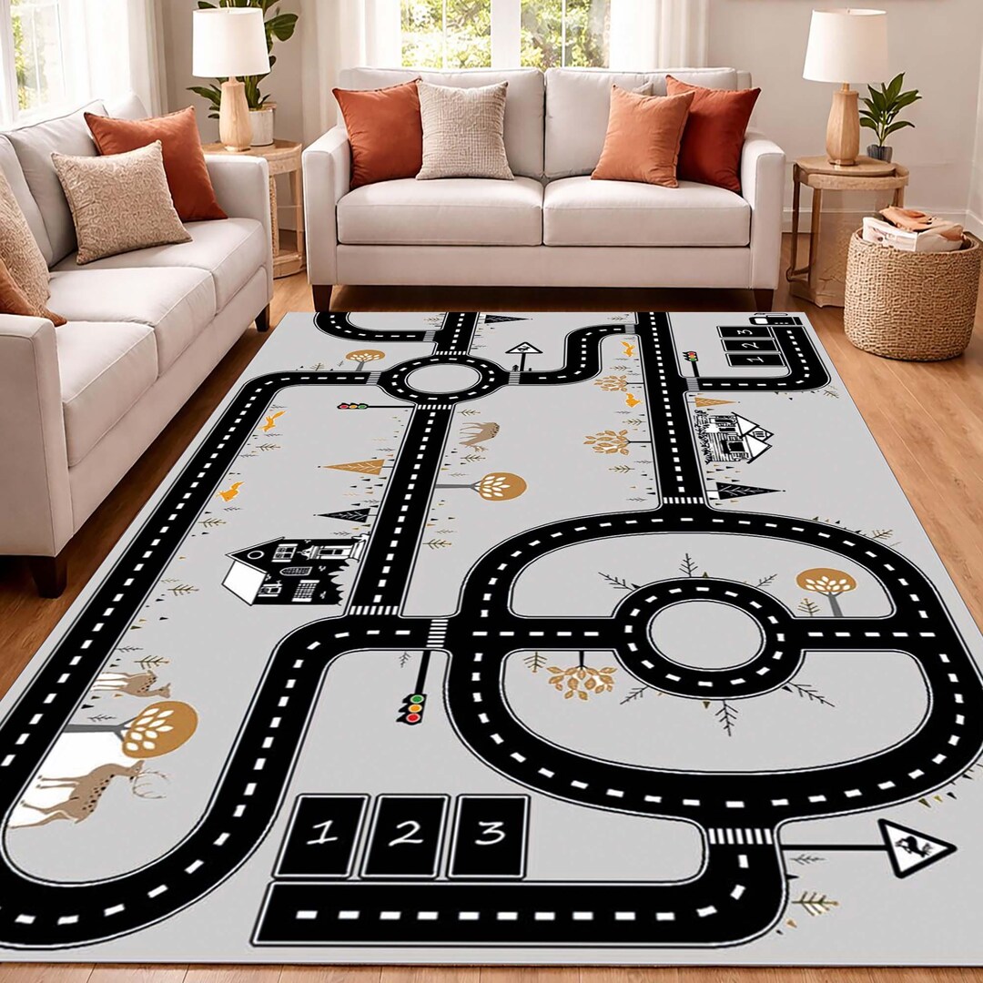 Intersection Mat Kids' Play Mat, Road Map, Intersection Mat, Traffic Route, Animal ...