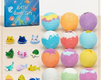 Bath Bombs for Kids : Fizzy Bubble Bath Bombs, Natural & Safe Bombs, Surprise Ocean Animal Toys Inside, Gift for Kids