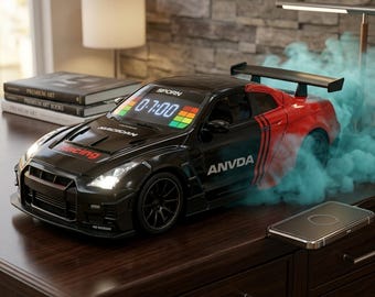 Hypercar Alarm Clock with Engine Sound , Exhaust Effect & LED Lights , Desk Gift for Car Lovers, Car Alarm Clock