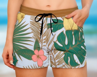 Küsten T Tropical Hibiskus Blatt Shorts | Damen Casual Bademode