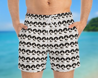 Black Wave Pattern Swim Trunks | All-Over Print