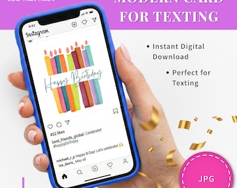 Digital Birthday Card Textable Greeting Instant Download Watercolor Design Candle Artwork Happy Celebration Party Invitation Jpg File