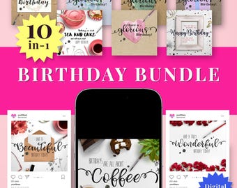 Digital Birthday Card Bundle Collection Elegant Design Greeting Template Minimalist Style Message Virtual Celebration Artwork Downloadable
