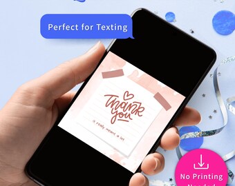 Digital Thank Card Handwritten Message Heart Design Pink Watercolor Lined Paper Gratitude Note Cute Appreciation Wedding