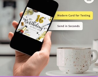 Digital Birthday Template Sweet Sixteen Image Social Media Celebration Graphic Teen Virtual Party Announcement Design Balloon Confetti Card