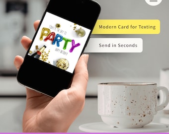 Digital Birthday Card Text Message Greeting Jpg Instant Delivery Last Minute Wish Virtual Celebration Balloon Design Colorful Party Online