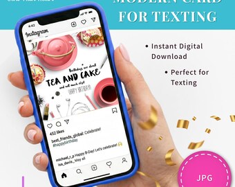 Digital Birthday Card Tea Party Invitation Design Cute Celebration Graphic Download Textable Message Image Pink Teapot Illustration Artwork