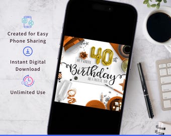 Cartão de Aniversário de 40 Anos - Download Digital - Cumprimento Instantâneo - Celebração de um Marco Importante - Quadragésimo Aniversário - Balão Dourado - Design Elegante - Mensagem de Texto