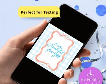 Thank You Card Digital Download Text Message Appreciation Gift Teacher Gratitude Note Friend Grateful Greeting Blue Gingham Design Social