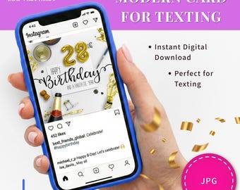 28th Birthday Card Digital Download Textable Greeting Instant File Square Format Celebration Design Calligraphy Artwork Milestone Ecard