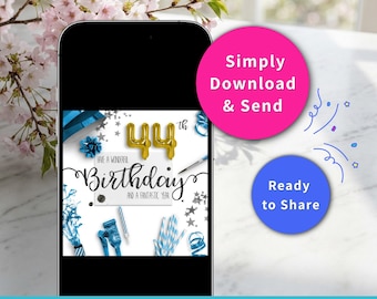 Cartão de aniversário de 44 anos - Download digital - Acesso instantâneo - Cartão eletrônico - Celebração de quarenta e quatro anos - Presente para marcar a data - Mensagens de última hora