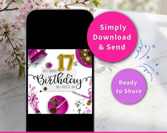 Digital Birthday Card for Teenager Greeting Digital Party Invitation with Balloons Celebration Virtual Card Instant Download Message Teen