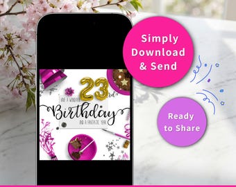 Birthday Card Digital Textable Download Instant Greeting Message Calligraphy Milestone Celebration Twenty-third Age Keepsake