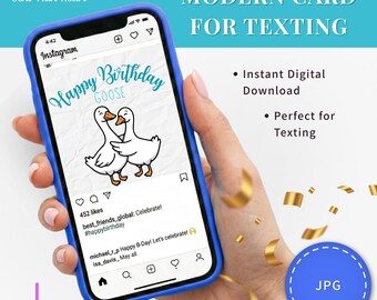 Goose Birthday Card Textable Download Instant Digital Greeting File Funny Animal Cartoon Illustration Square Artwork Celebration Design