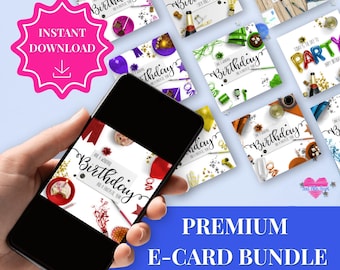 Digital Birthday Card Instant Download Greeting Template Celebration Design Printable Image Virtual Party Graphic Bundle Electronic Message
