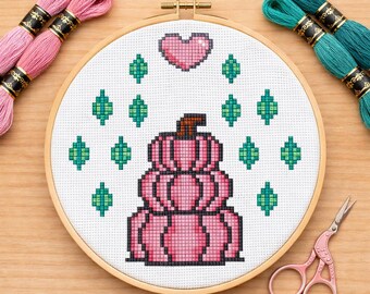 Pink Pumpkin Stack Cross Stitch Pattern (Digital Download)