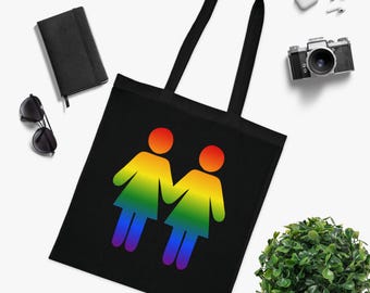Rainbow Lesbian Couple Tote | Cotton Tote