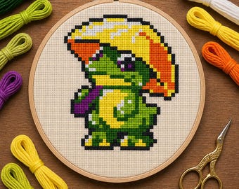 Frog in the Rain Cross Stitch Pattern (Digital Download)
