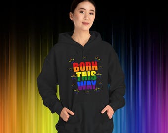 Born This Way rainbow text Hoodie | Pride LGBT colorful lettering