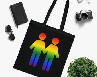 Rainbow Holding Hands Tote | Pride Couple Cotton Tote