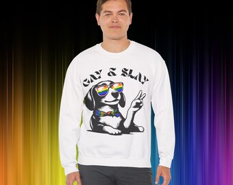 Gay & Slay Dog Peace Sign sweatshirt | Rainbow Sunglasses, Pride, LGBTQ