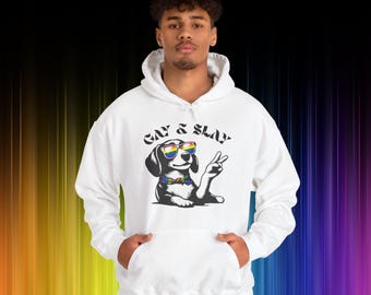 Gay & Slay Dog Peace Sign hoodie | Rainbow Sunglasses Pride Sweatshirt