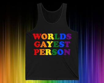 Worlds Gayest Person Tank | Rainbow Pride Typography Tank
