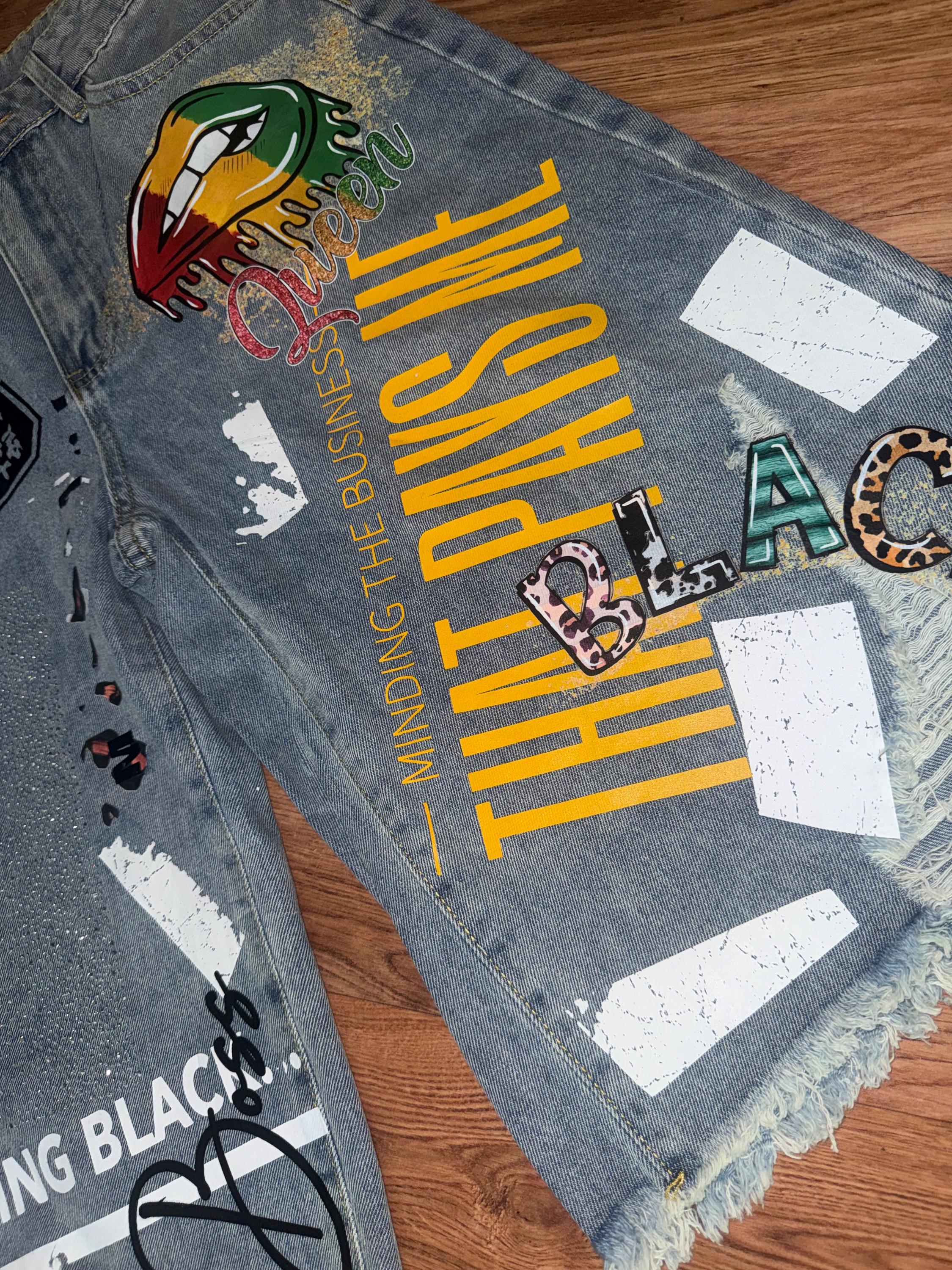 Custom Upcycled Denim Shorts Distressed Streetwear Statement Fashion