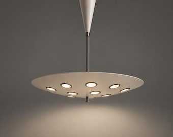 Lampa wisząca UFO, nowoczesna, minimalistyczna lampa sufitowa LED, stół jadalny, włoska oprawa, nowoczesne oświetlenie salonu, żyrandol w kształcie dysku