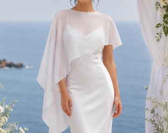 Cape de mariée en mousseline ivoire, sur-robe de mariée asymétrique, cape transparente pour les épaules, châle de mariée, capelette en mousseline douce