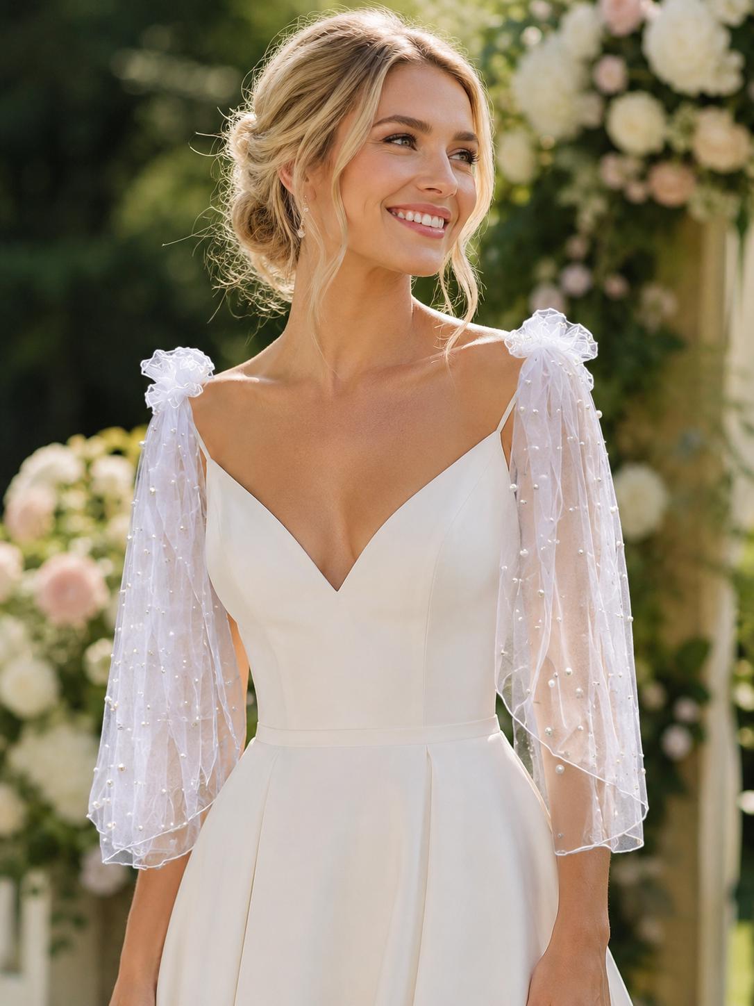Detachable Sleeves, Bridal Pearl Sleeves, Wedding Dress Sleeves, Tulle…