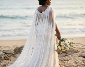 Sequin Bridal Cape, Long Wedding Cape, Shoulder Tulle Cape, Sparkly Bridal Cover Up, Bridal Cape Veil, Wedding Dress Cape