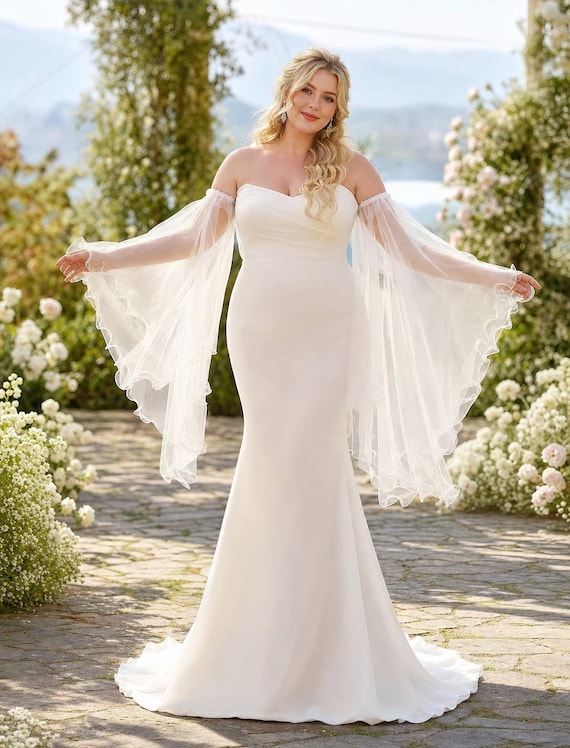 Long Wedding Sleeves, Detachable Tulle Bridal Arm Cover, Boho Bridal Sleeves, Sheer Flared Sleeves with Elastic Cuff