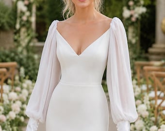 Abnehmbare Chiffonärmel, Brautärmel, Ärmel für Hochzeitskleider, abnehmbare Puffärmel mit Knopfmanschetten, Armstulpen für die Braut