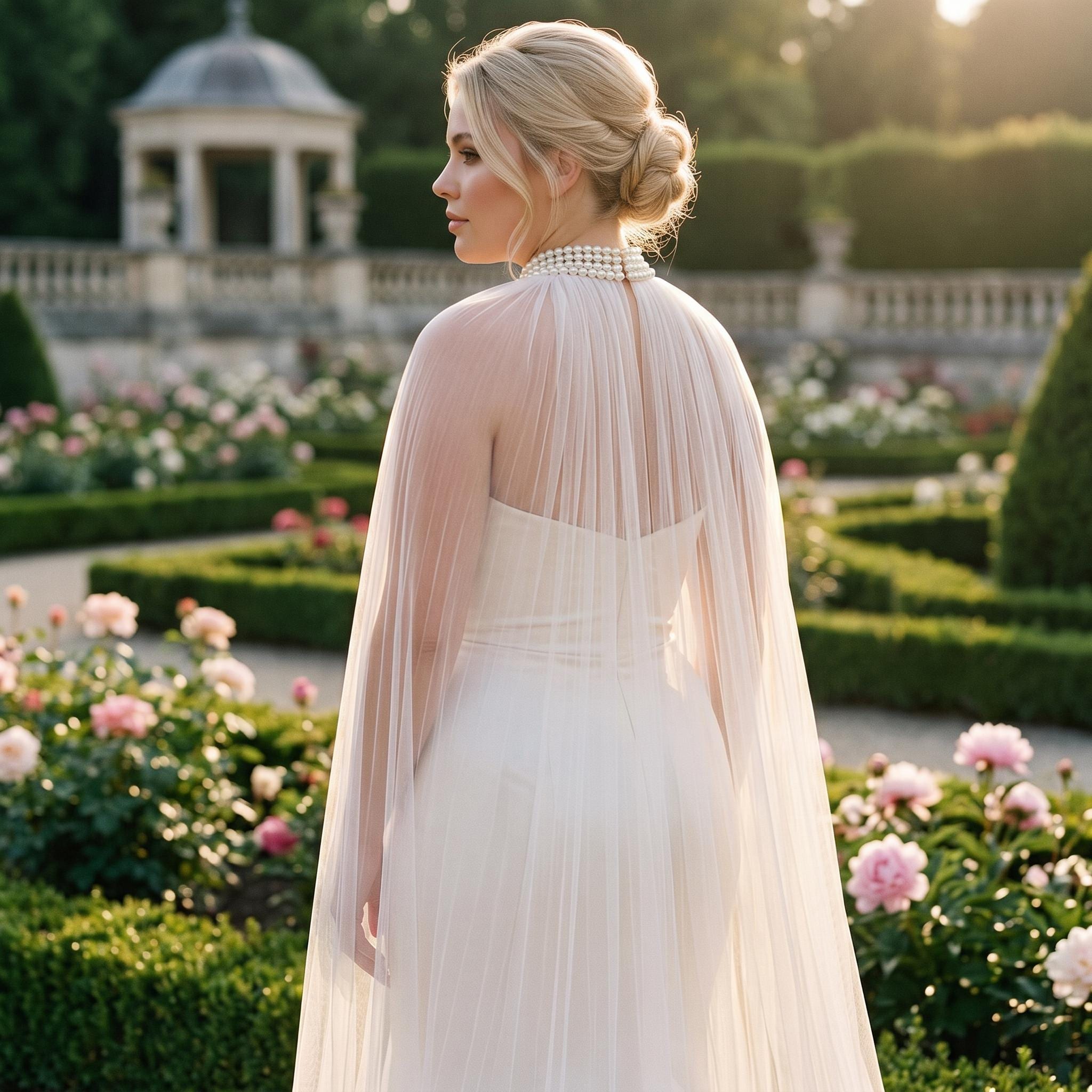 Pearl Bridal Cape, Necklace Bridal Cape, Pearl Collar Tulle Cape, Long ...