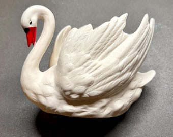 Figura de maceta con forma de cisne de porcelana bizcochada Goebel de Alemania Occidental, modelo ZV 103/III
